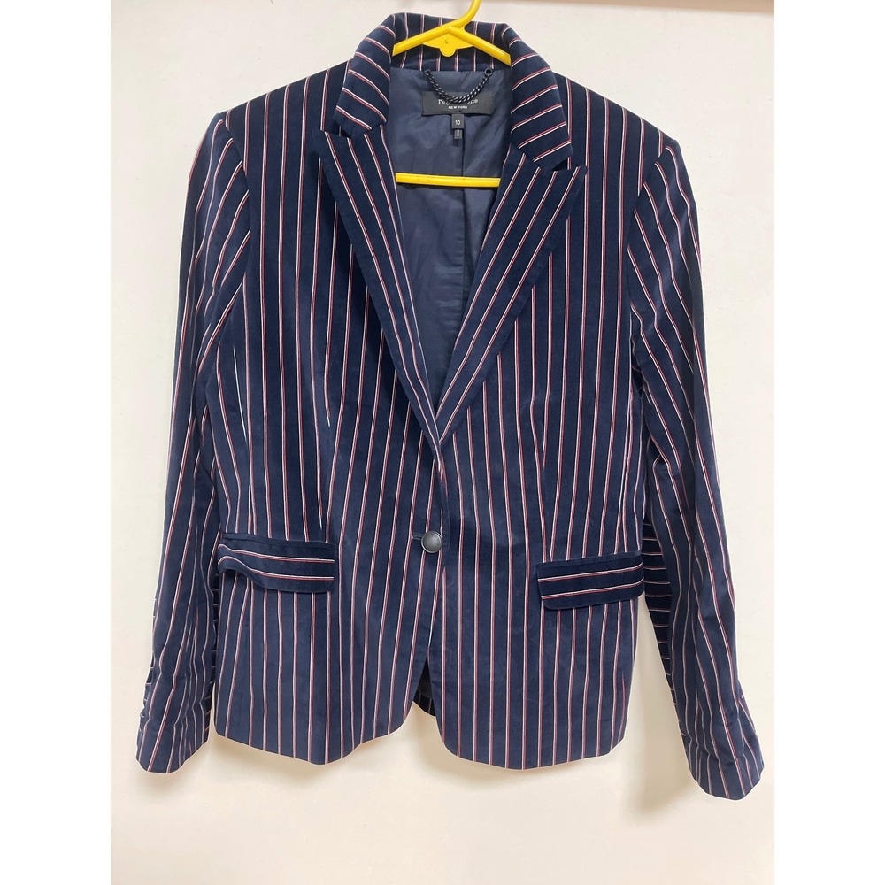 Rag & Bone New York Navy Blue Striped Single Button Blazer Jacket Size 10